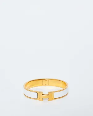 Hermès White & Gold Clic H Bracelet - PM