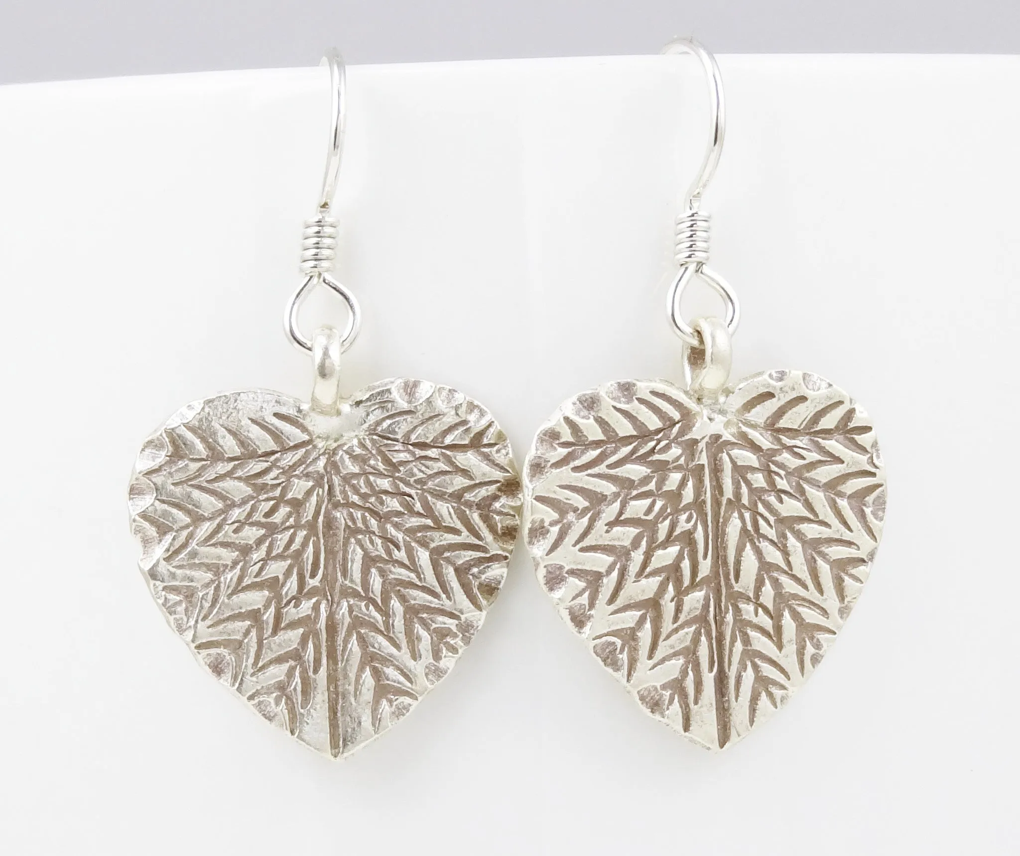 Hill Tribe Silver Heart-Shaped Leaf Earrings