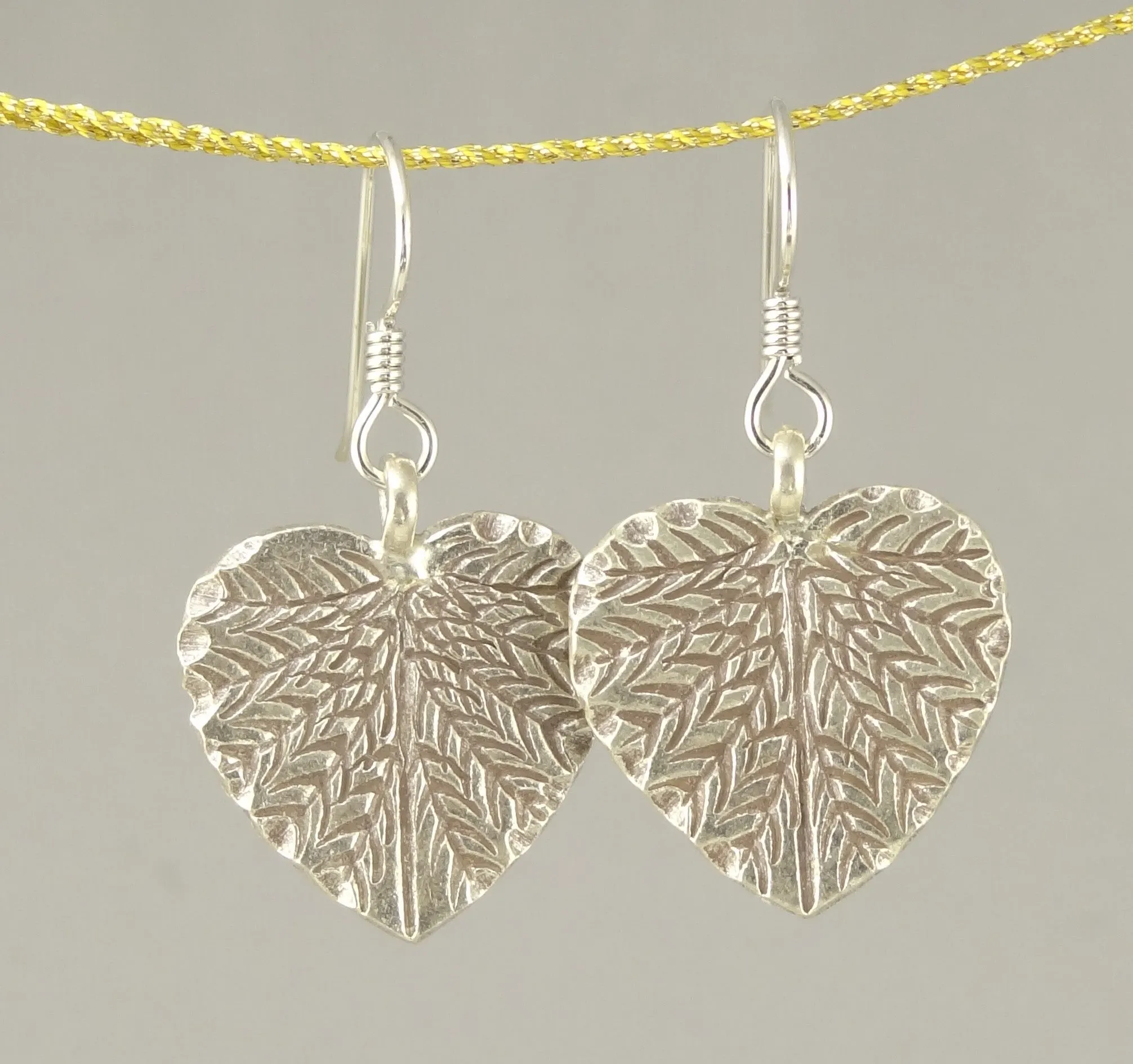 Hill Tribe Silver Heart-Shaped Leaf Earrings