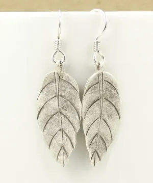 Hill Tribe Silver Long Leaf Earrings