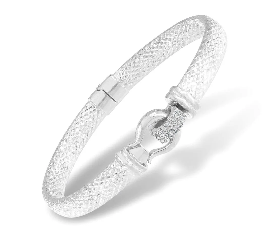 Imperial Silver Textured Bangle with White Topaz, Sterling