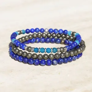 “Intuition and Gratitude” Lapis Lazuli and Pyrite Delicate Bracelet Set