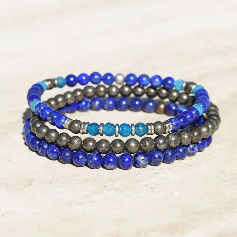 “Intuition and Gratitude” Lapis Lazuli and Pyrite Delicate Bracelet Set