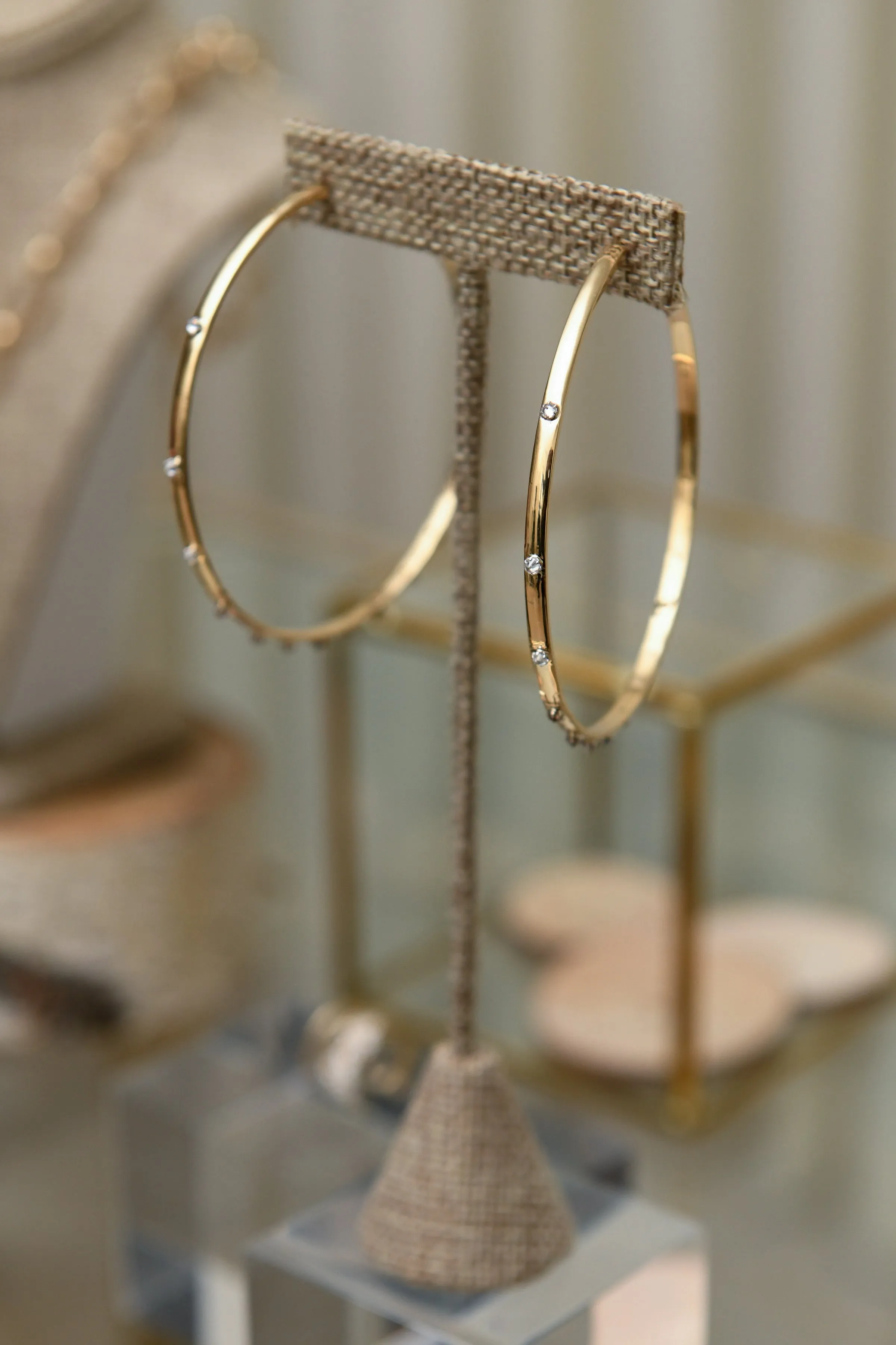 Inverted Diamond Hoops in 18k Yellow Gold
