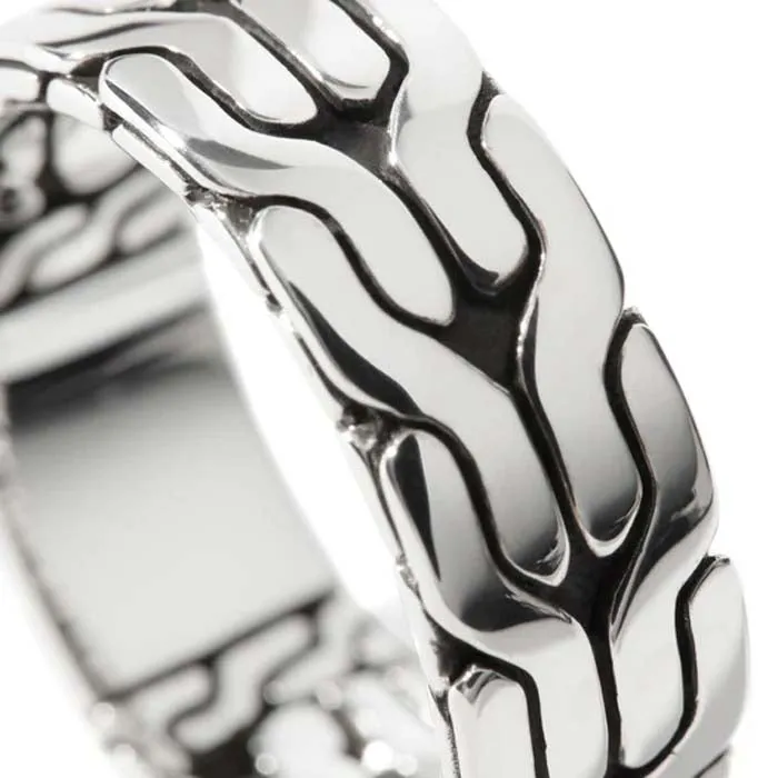 John Hardy 8MM Carved Chain Band Ring in Sterling Silver - Size 10