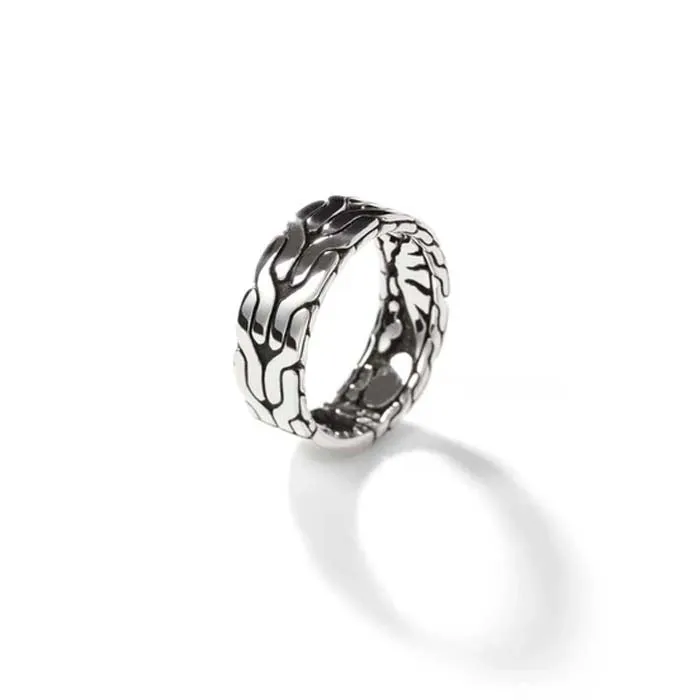 John Hardy 8MM Carved Chain Band Ring in Sterling Silver - Size 10