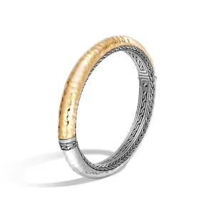John Hardy Silver 18K Classic Chain Hammered Hinged Bangle