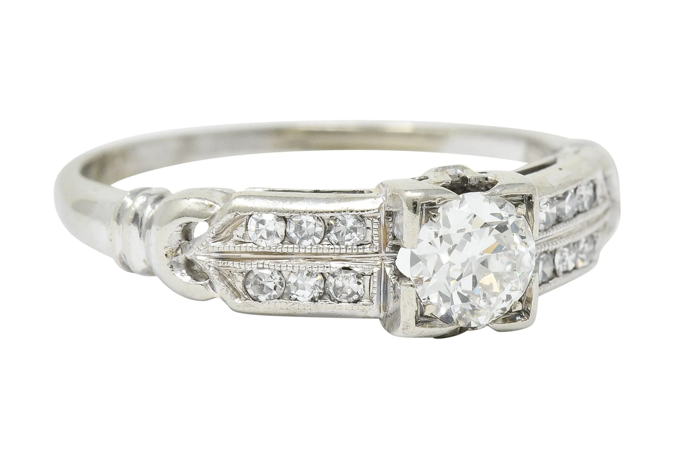 J.R. Wood & Sons Art Deco 0.62 CTW Diamond 18 Karat White Gold Engagement Ring