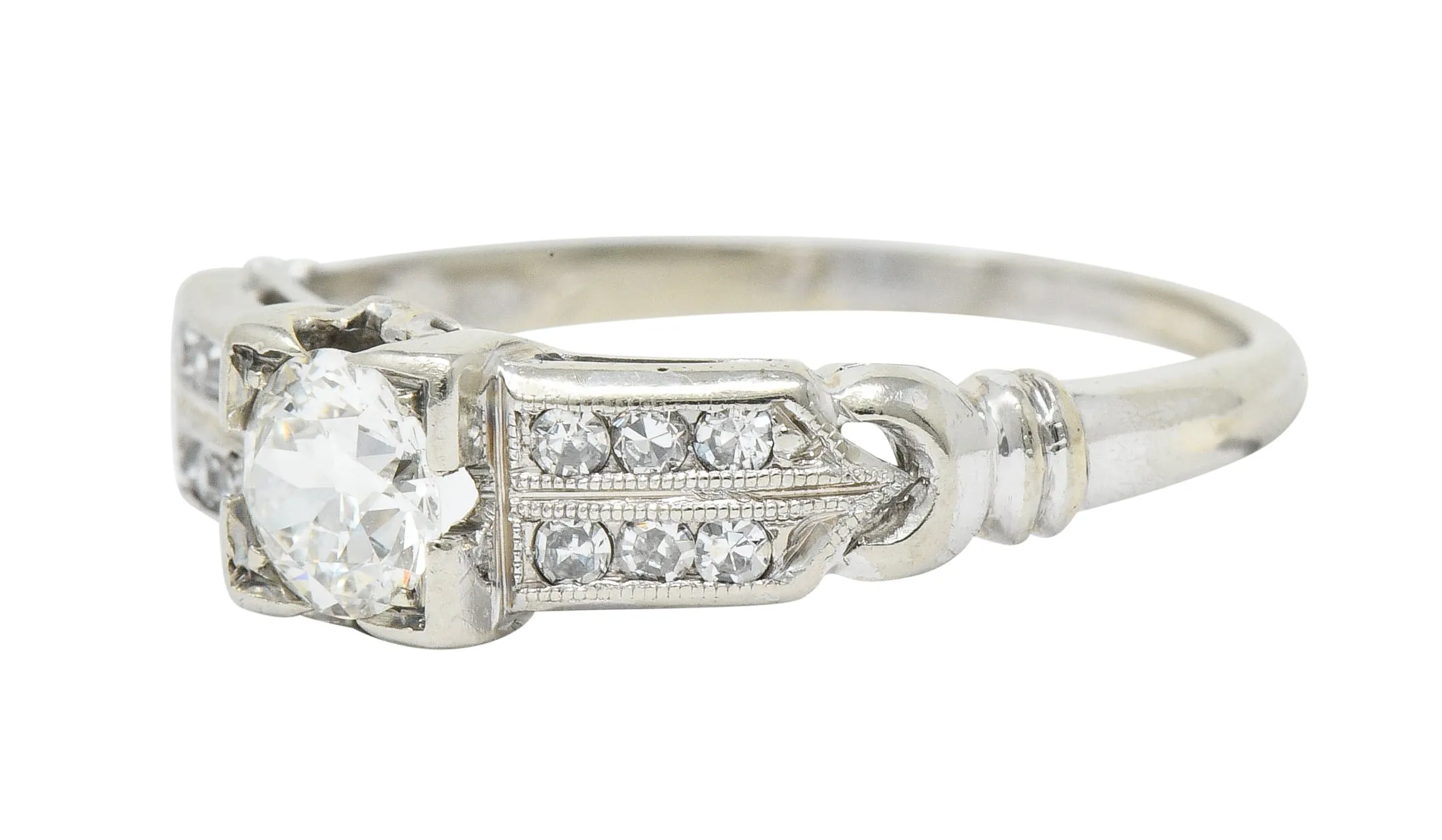 J.R. Wood & Sons Art Deco 0.62 CTW Diamond 18 Karat White Gold Engagement Ring