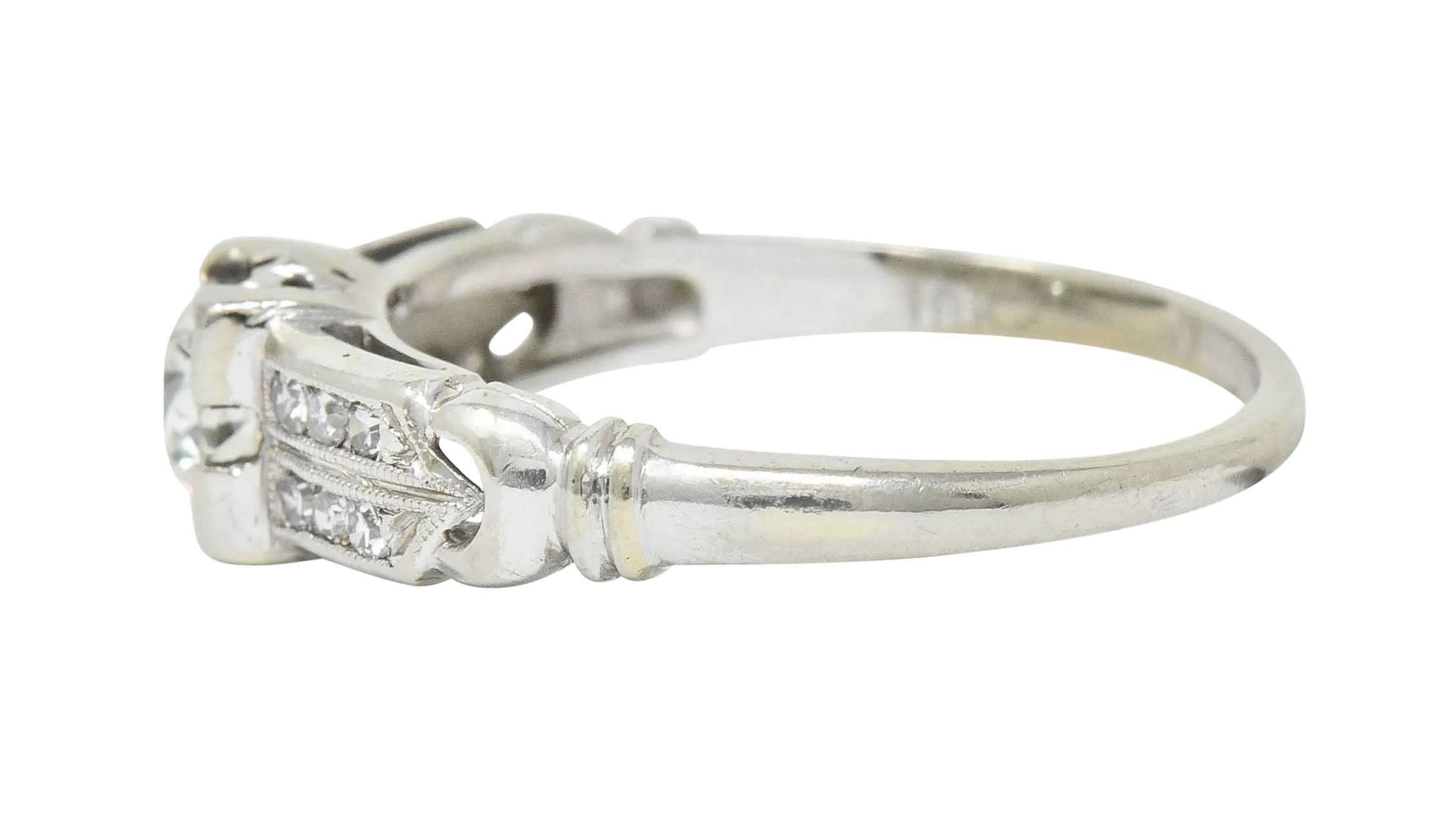 J.R. Wood & Sons Art Deco 0.62 CTW Diamond 18 Karat White Gold Engagement Ring