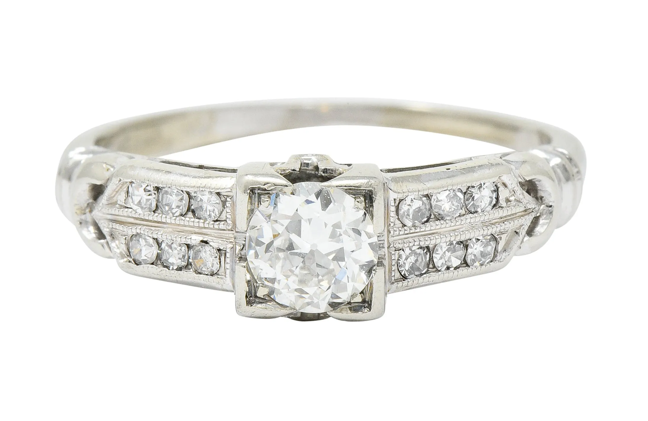 J.R. Wood & Sons Art Deco 0.62 CTW Diamond 18 Karat White Gold Engagement Ring