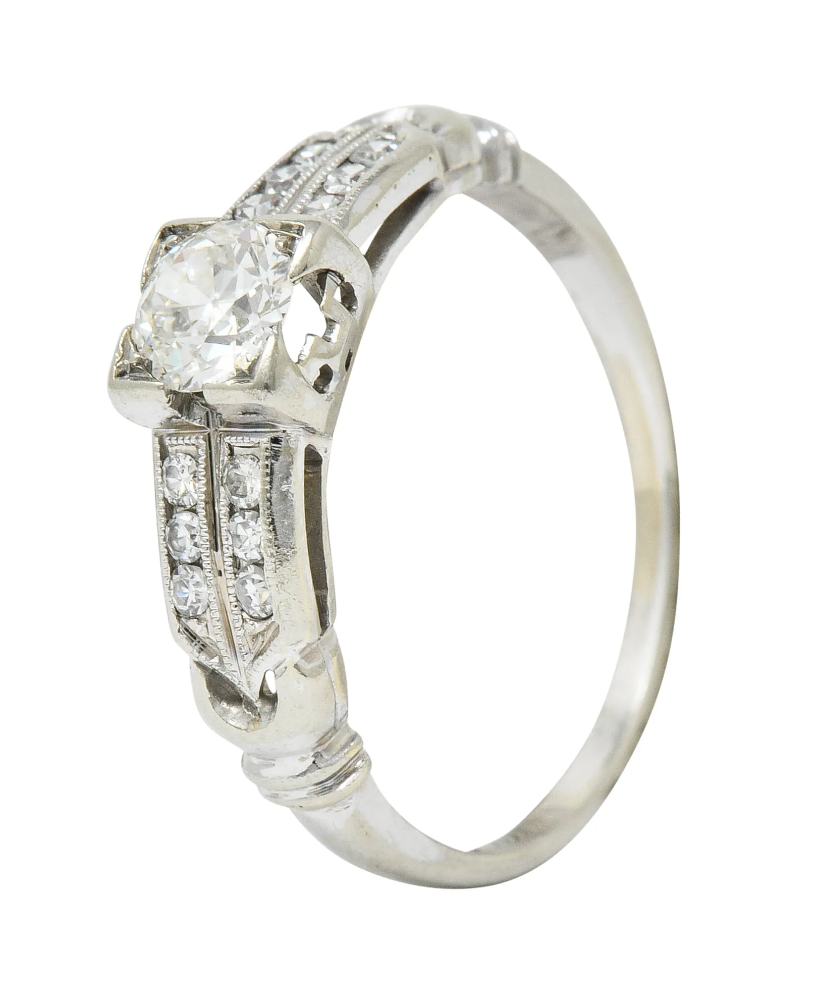 J.R. Wood & Sons Art Deco 0.62 CTW Diamond 18 Karat White Gold Engagement Ring