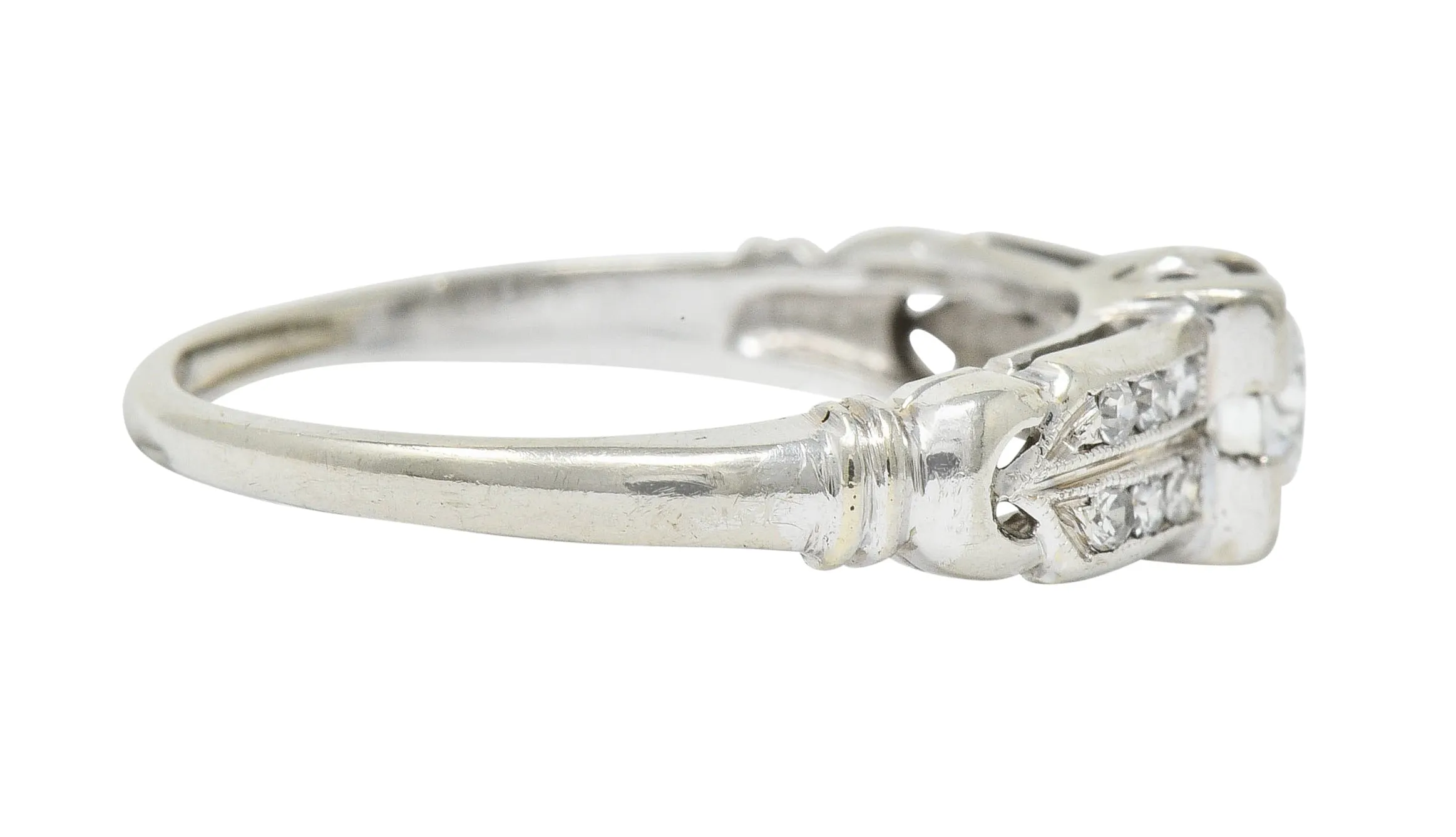 J.R. Wood & Sons Art Deco 0.62 CTW Diamond 18 Karat White Gold Engagement Ring