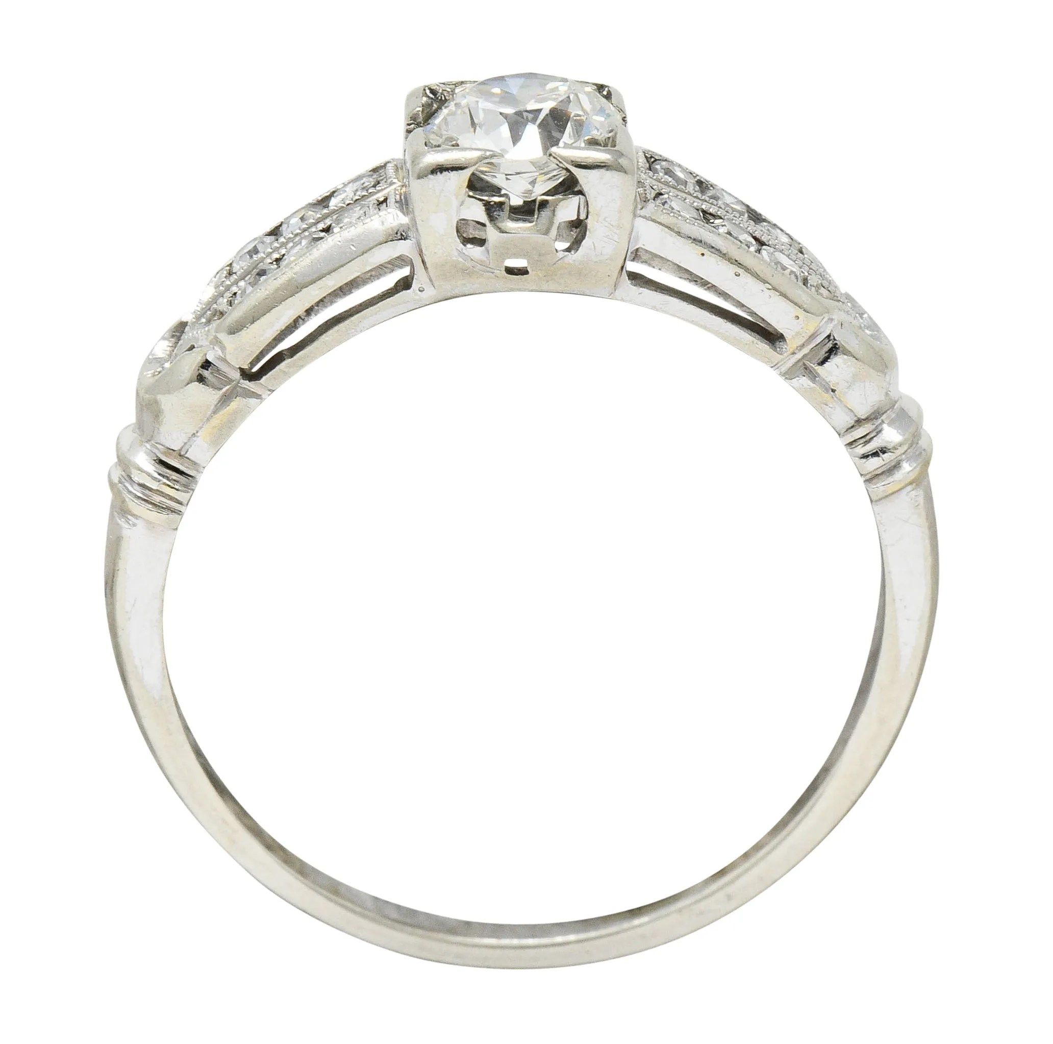 J.R. Wood & Sons Art Deco 0.62 CTW Diamond 18 Karat White Gold Engagement Ring