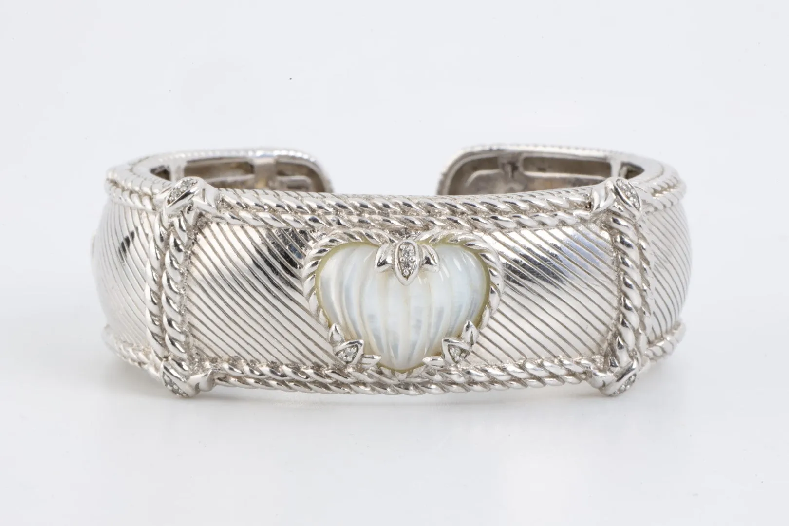 Judith Ripka 925 Silver Cubic Zirconia Mother of Pearl Cuff Bracelet (72.77g.)