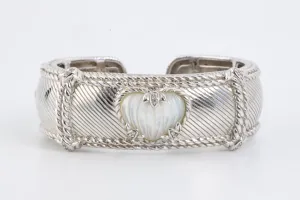 Judith Ripka 925 Silver Cubic Zirconia Mother of Pearl Cuff Bracelet (72.77g.)