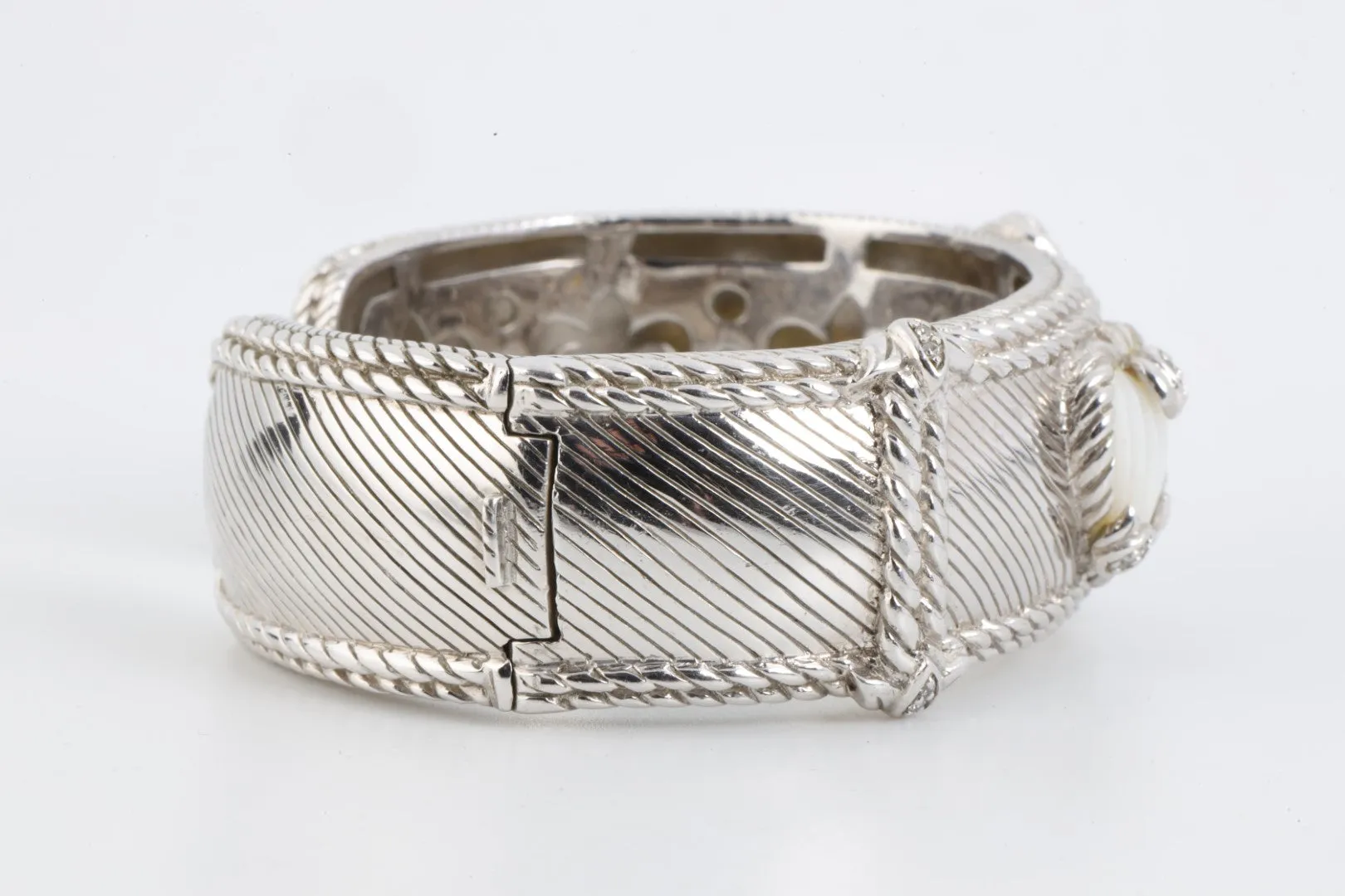 Judith Ripka 925 Silver Cubic Zirconia Mother of Pearl Cuff Bracelet (72.77g.)