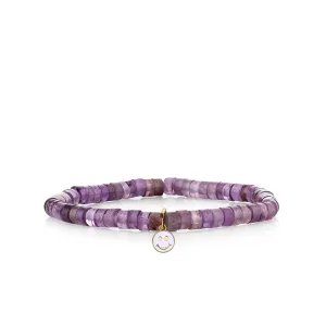 Kids Collection Gold & Enamel Tiny Happy Face on Amethyst Heishi