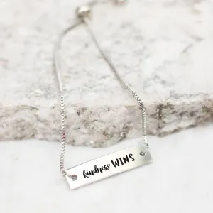 Kindness Wins Silver Bar Adjustable Bracelet