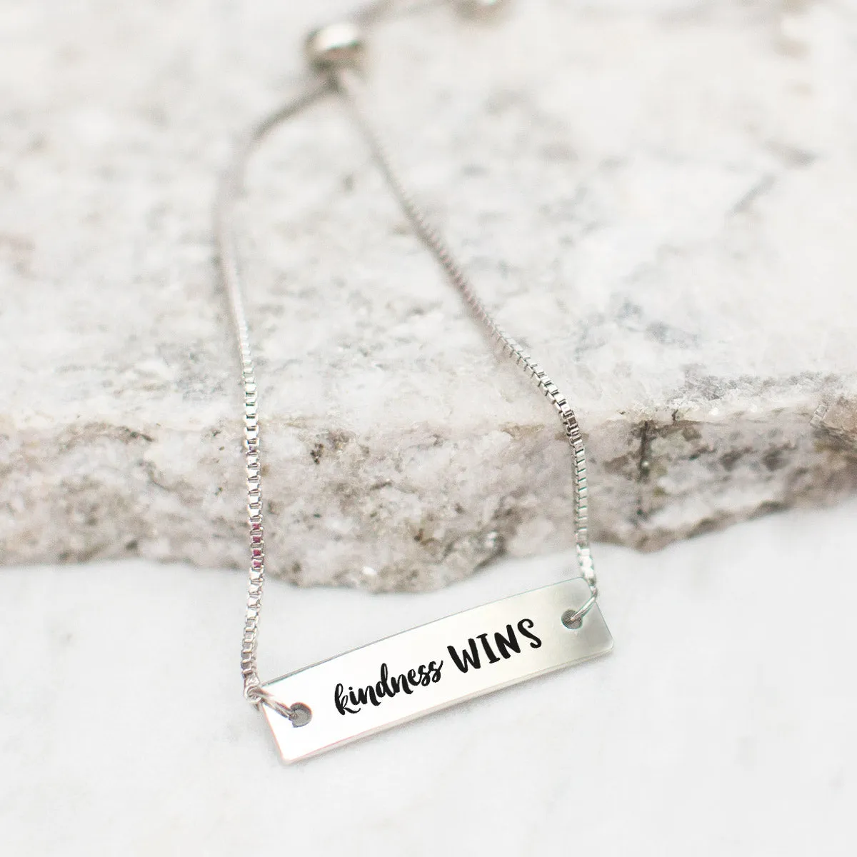 Kindness Wins Silver Bar Adjustable Bracelet
