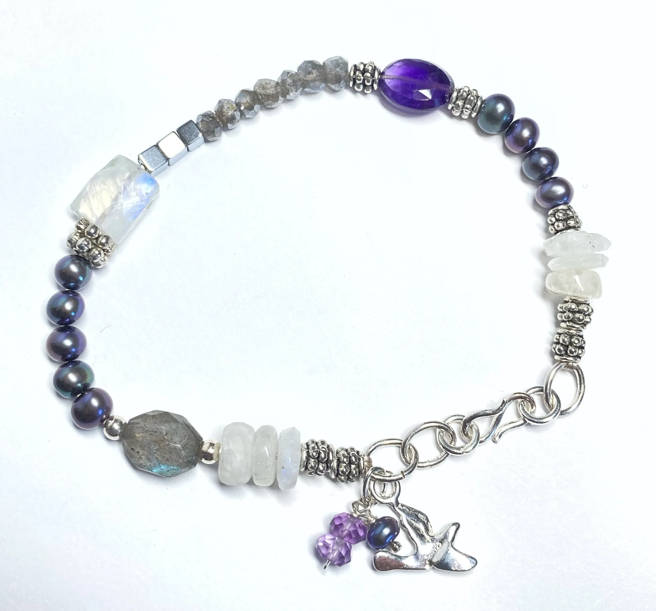 Labradorite Amethyst Moonstone Sterling Silver Bracelet