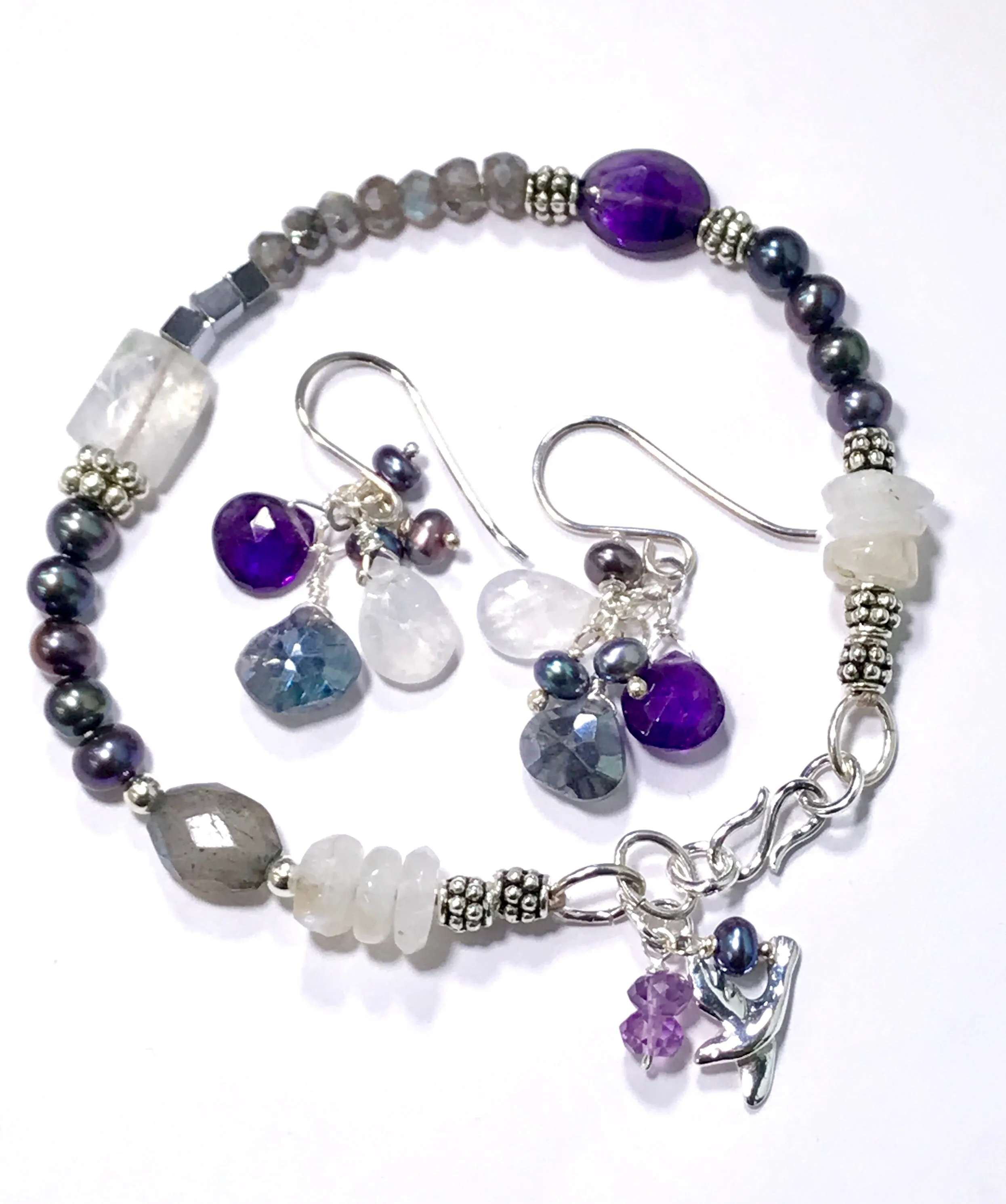 Labradorite Amethyst Moonstone Sterling Silver Bracelet