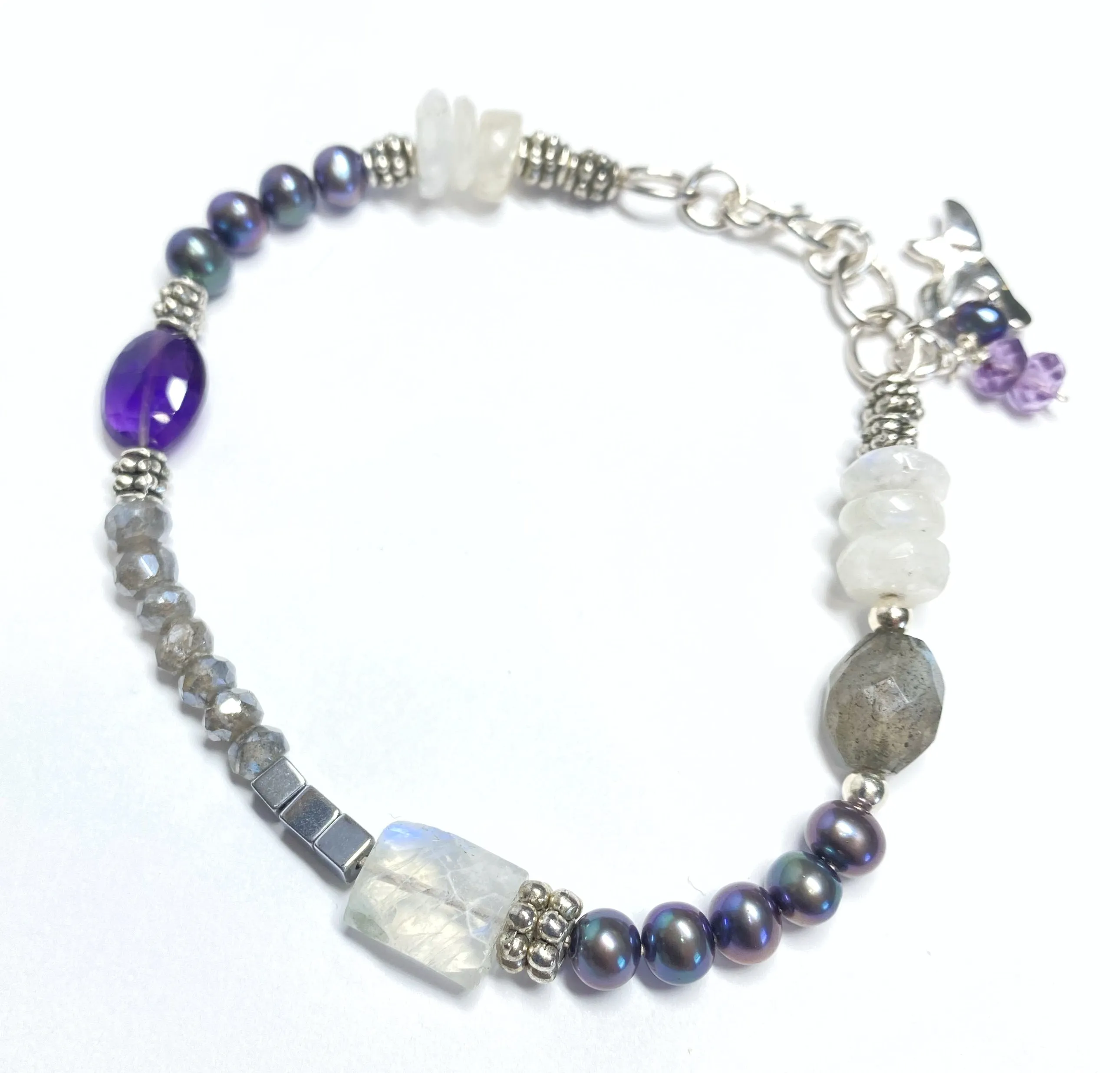 Labradorite Amethyst Moonstone Sterling Silver Bracelet