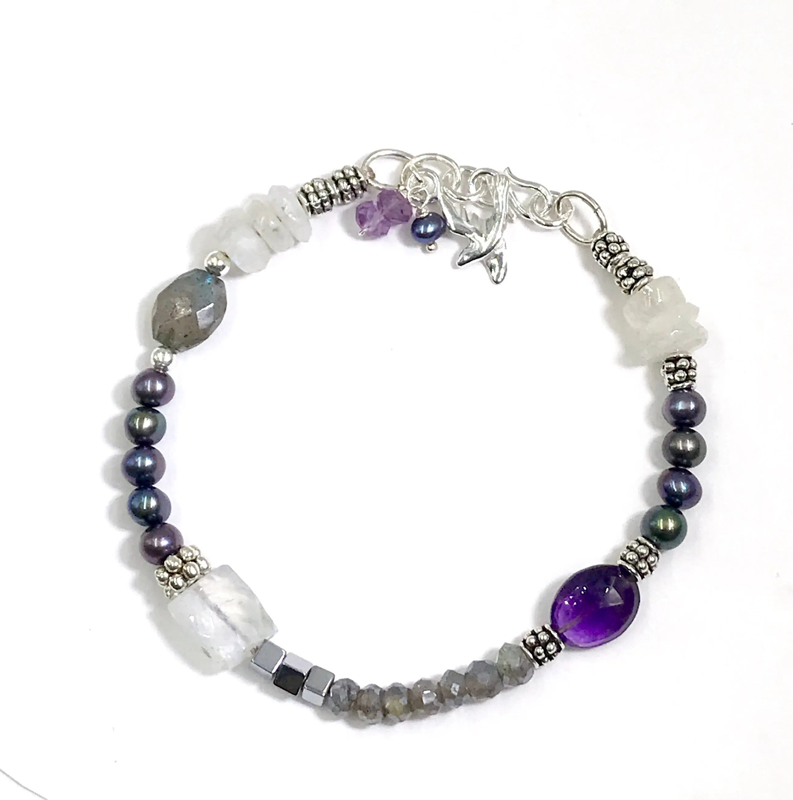 Labradorite Amethyst Moonstone Sterling Silver Bracelet