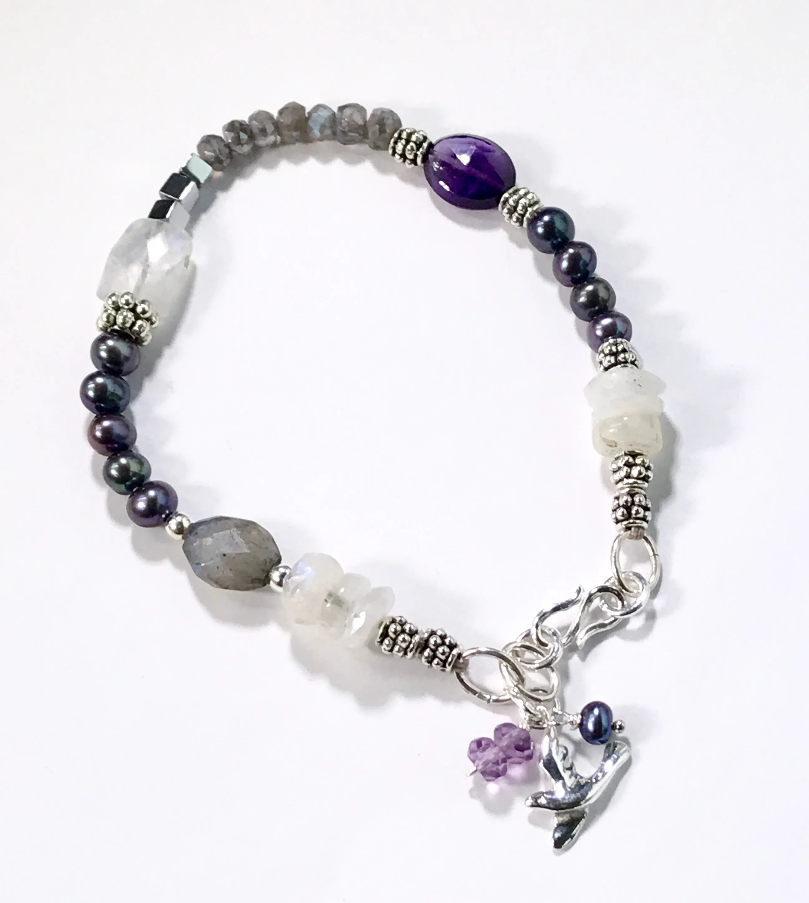 Labradorite Amethyst Moonstone Sterling Silver Bracelet