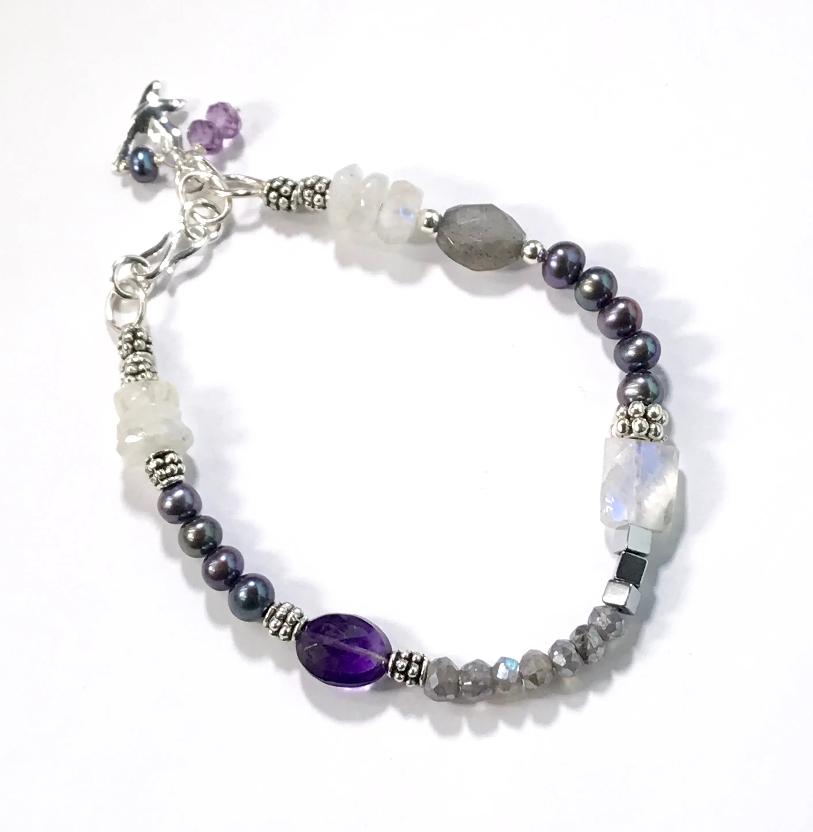 Labradorite Amethyst Moonstone Sterling Silver Bracelet