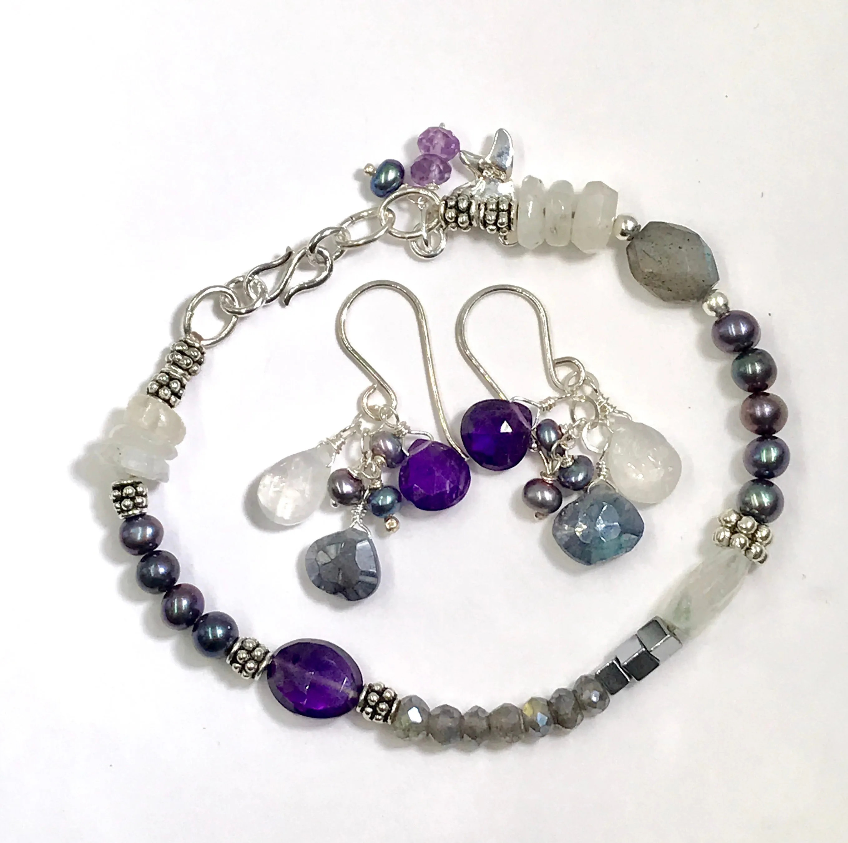 Labradorite Amethyst Moonstone Sterling Silver Bracelet