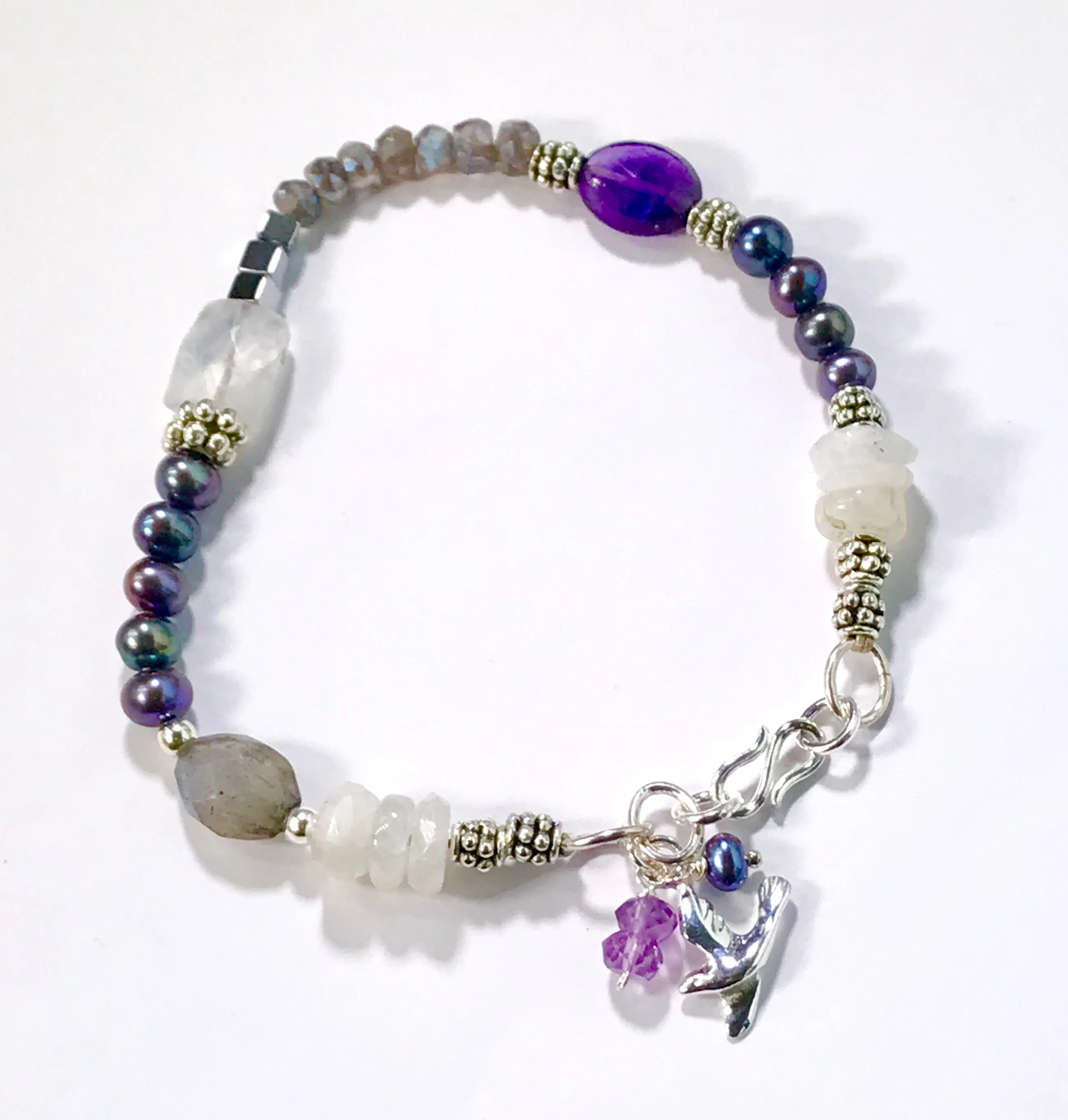 Labradorite Amethyst Moonstone Sterling Silver Bracelet