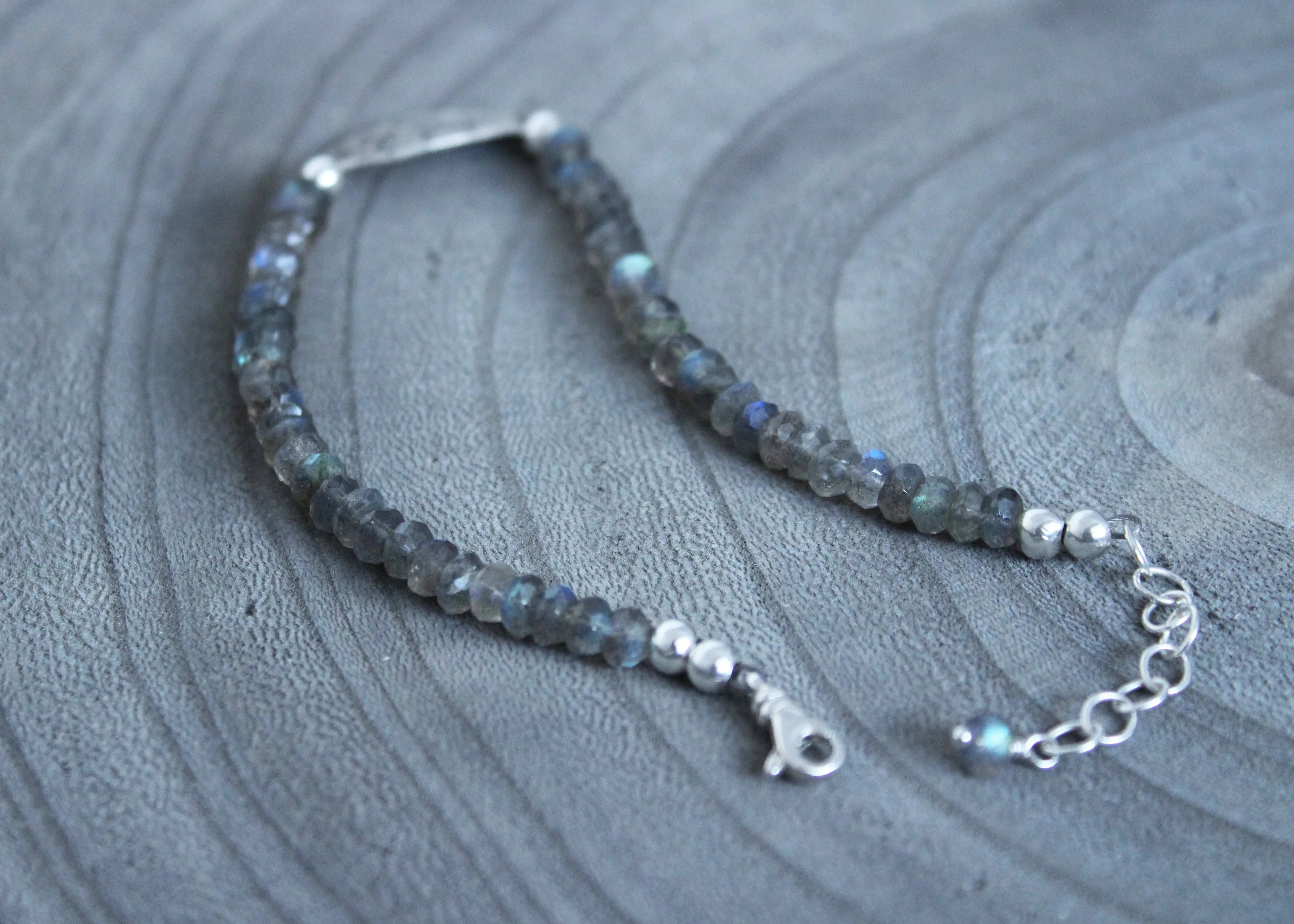 Labradorite Silver Mandala Bracelet