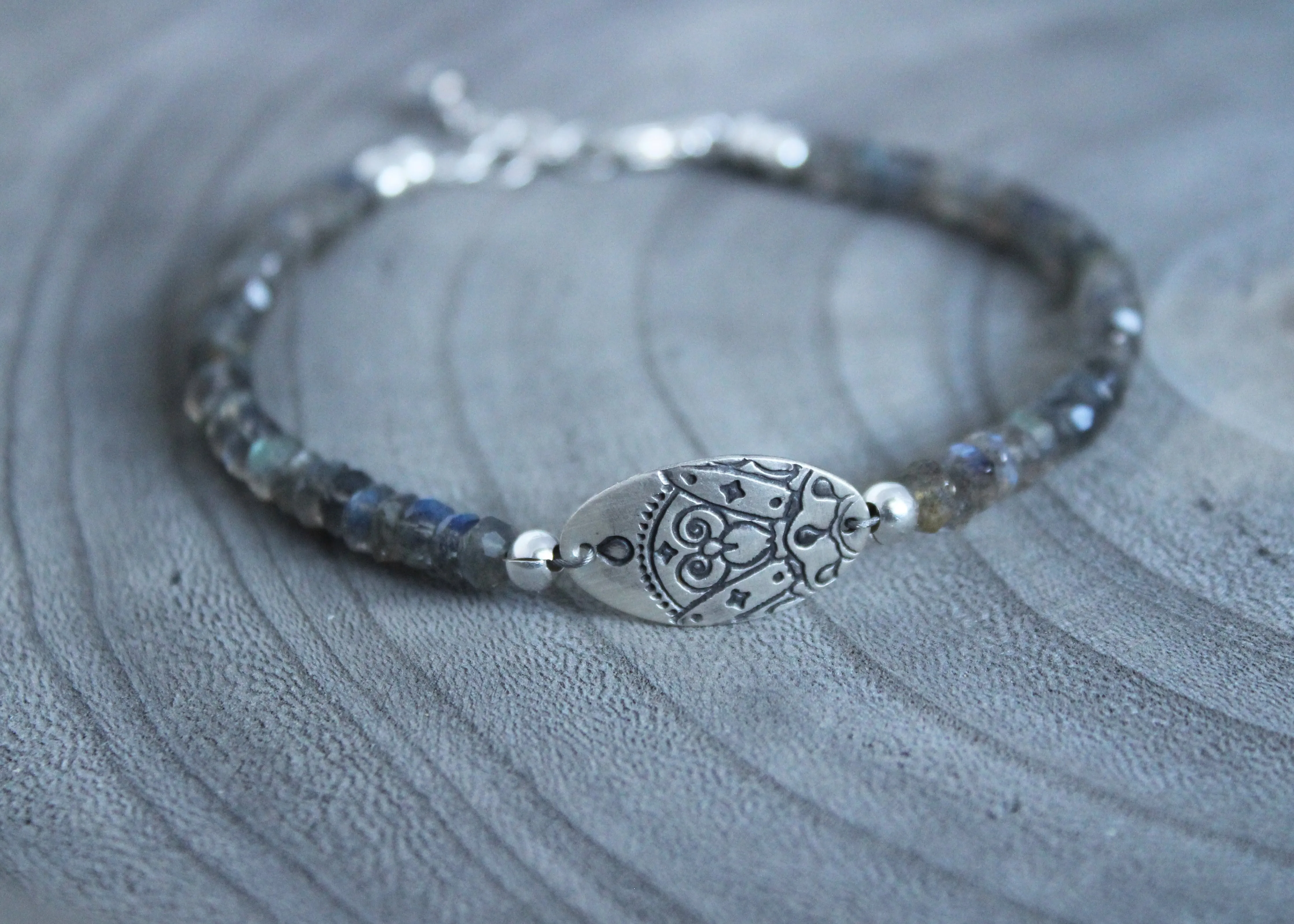 Labradorite Silver Mandala Bracelet