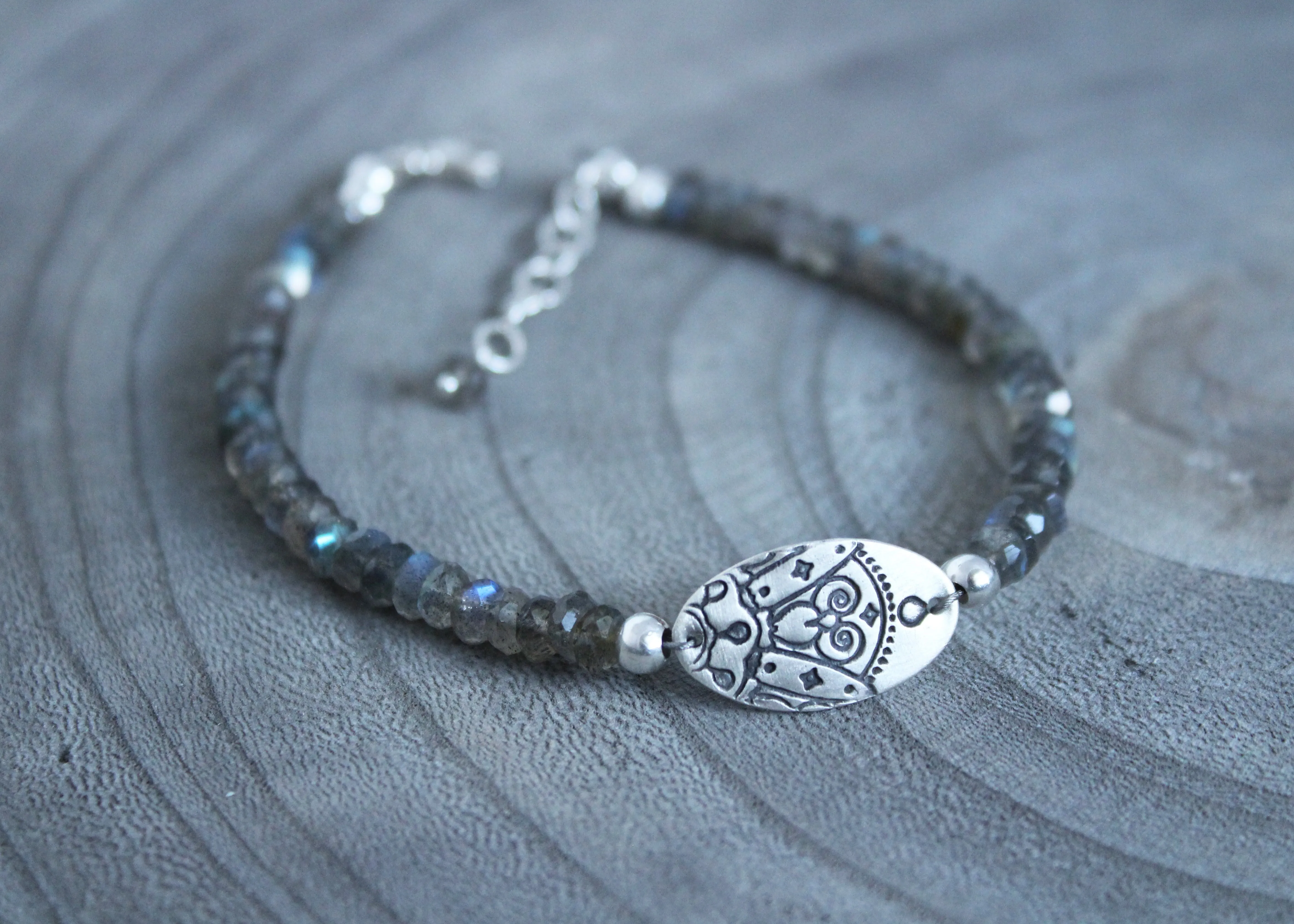 Labradorite Silver Mandala Bracelet