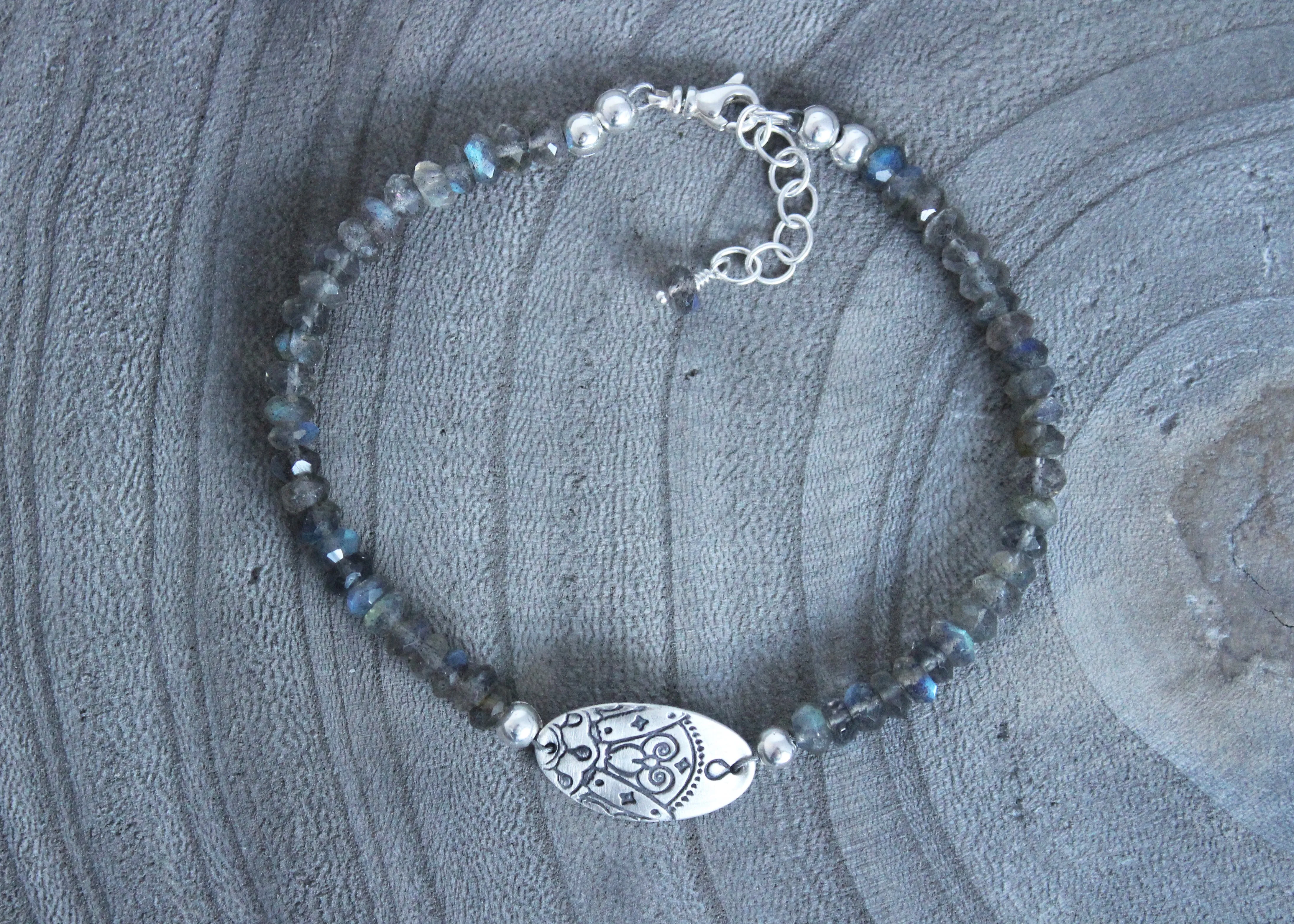 Labradorite Silver Mandala Bracelet