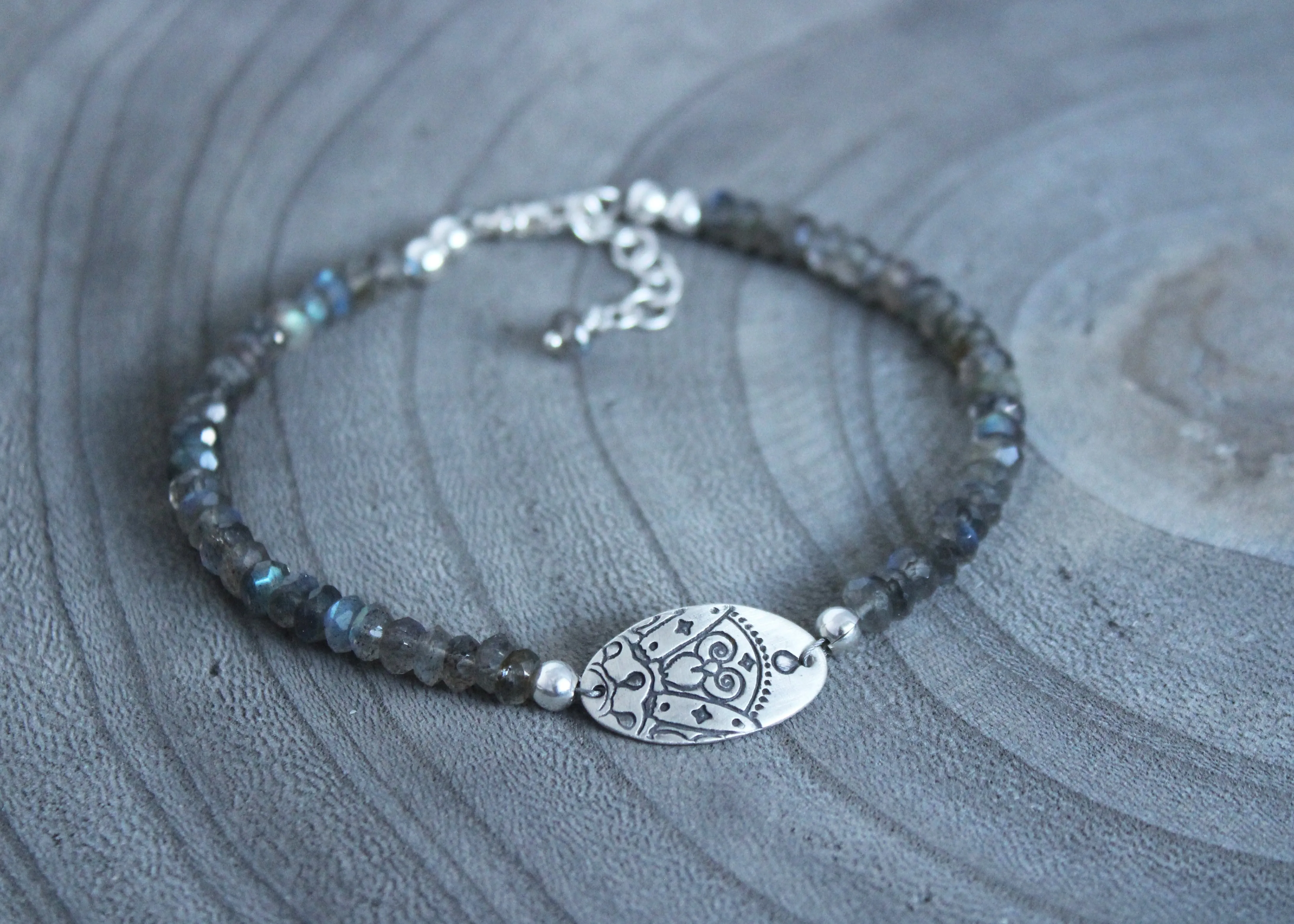 Labradorite Silver Mandala Bracelet