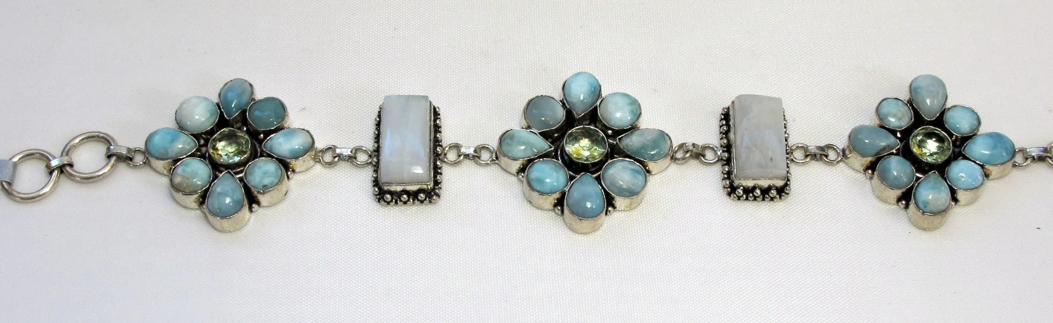 Larimar and Moonstone Flower Cluster Bracelet 10