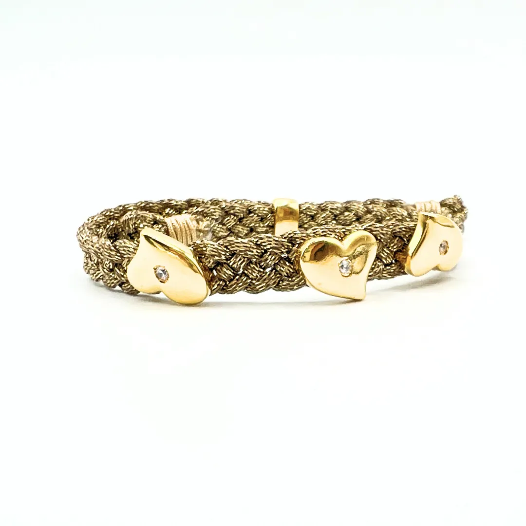 LES AMOURS metallic bracelet ♥ : Metallic ribbon with vermeil hearts.