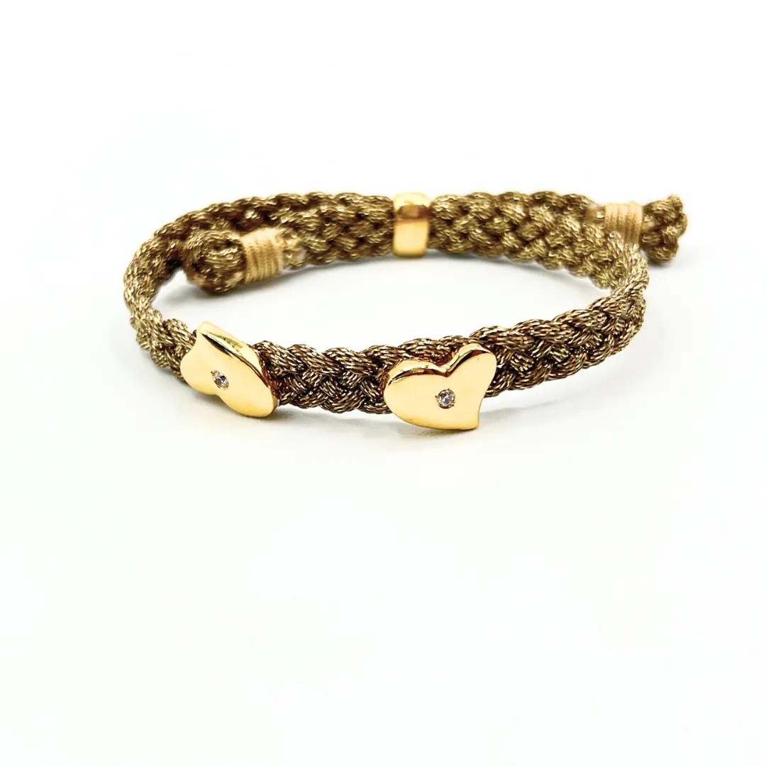LES AMOURS metallic bracelet ♥ : Metallic ribbon with vermeil hearts.