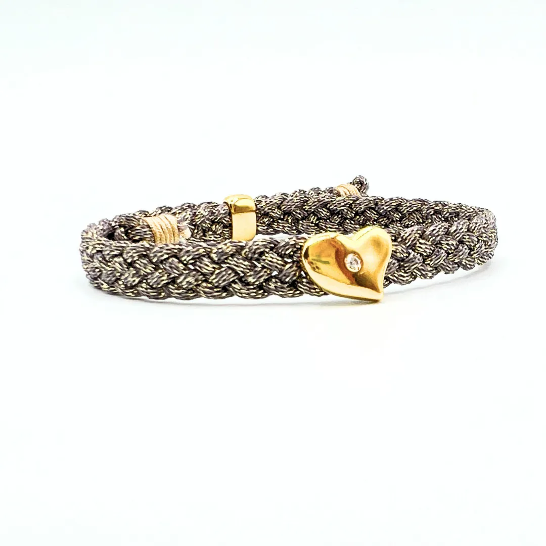 LES AMOURS metallic bracelet ♥ : Metallic ribbon with vermeil hearts.