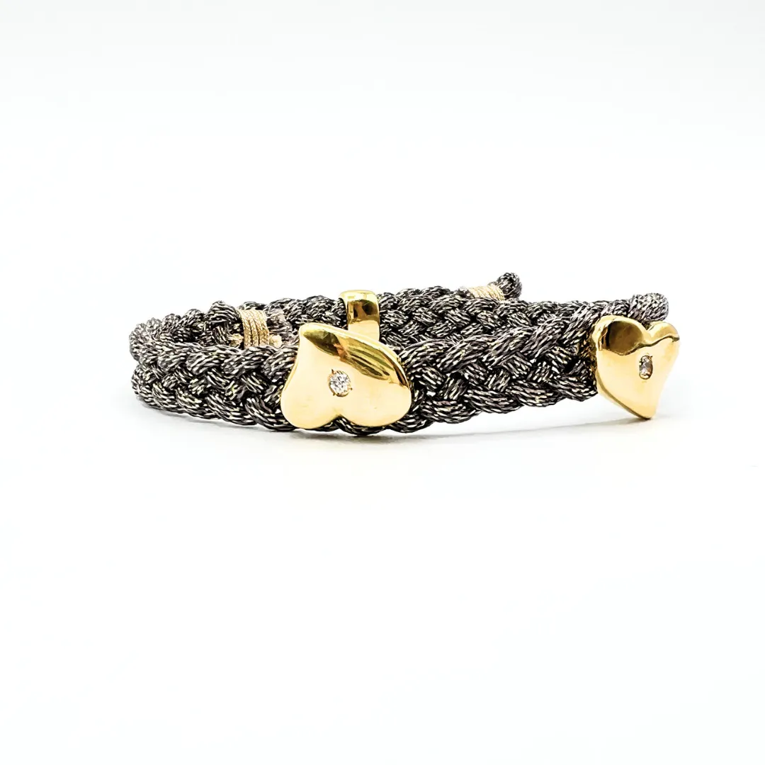 LES AMOURS metallic bracelet ♥ : Metallic ribbon with vermeil hearts.
