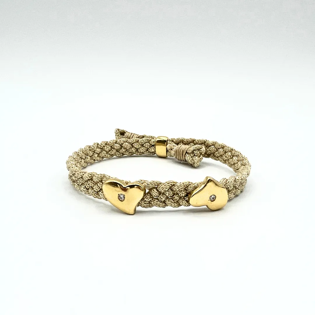 LES AMOURS metallic bracelet ♥ : Metallic ribbon with vermeil hearts.