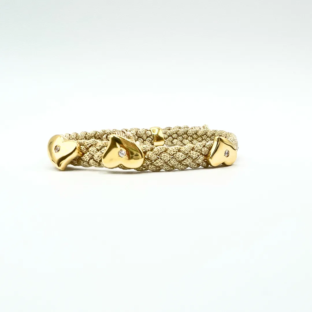 LES AMOURS metallic bracelet ♥ : Metallic ribbon with vermeil hearts.