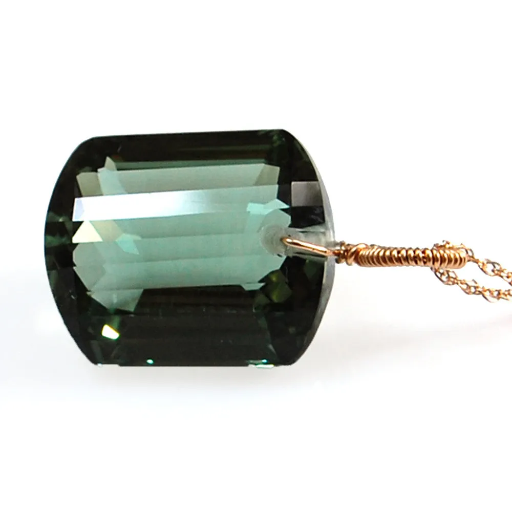 Light Green Amethyst Emerald Cut Solitaire Necklace