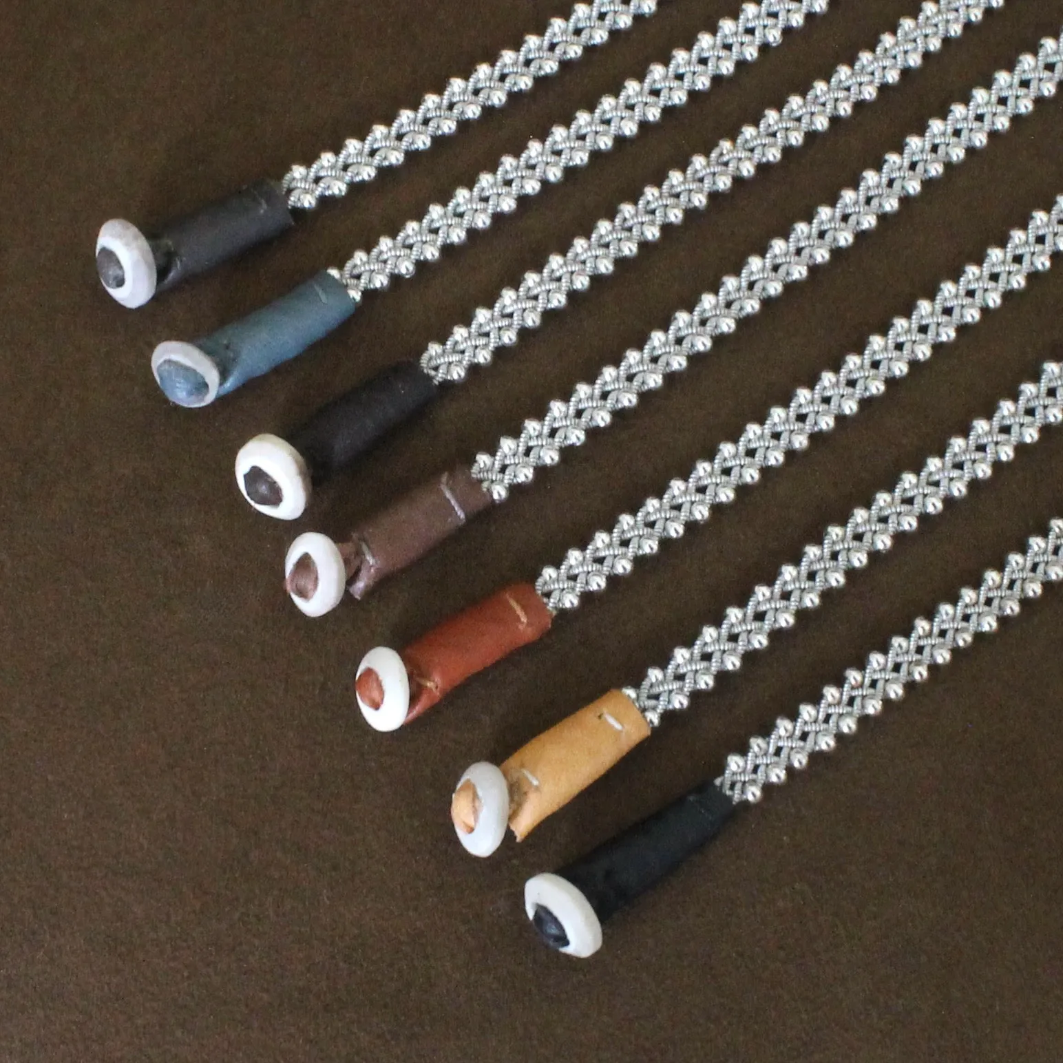 Lucia Narrow Braid with Silver Beads Camel 7 1/2"