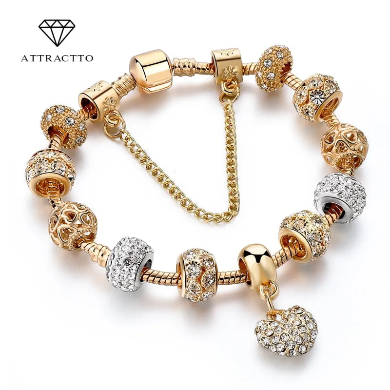 LUXURY GOLD & CRYSTAL CHARM BRACELET