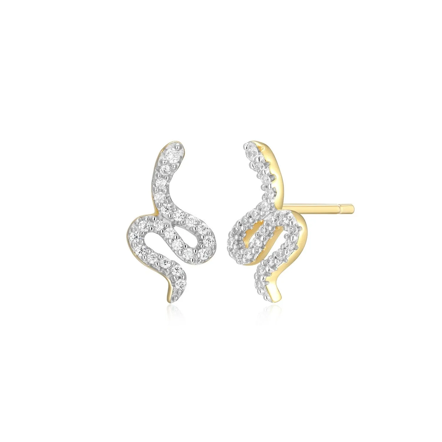M by Monte Luna LG Diamond Snake Stud Earrings in 18K Yellow Gold/Rhodium Plated Sterling Silver