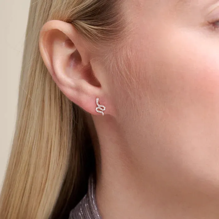 M by Monte Luna LG Diamond Snake Stud Earrings in 18K Yellow Gold/Rhodium Plated Sterling Silver