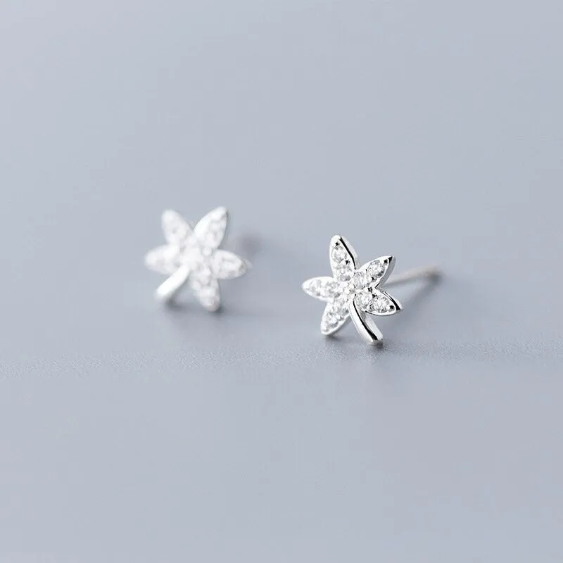 Maple Leaves Shining Stud Earrings-ECZ017